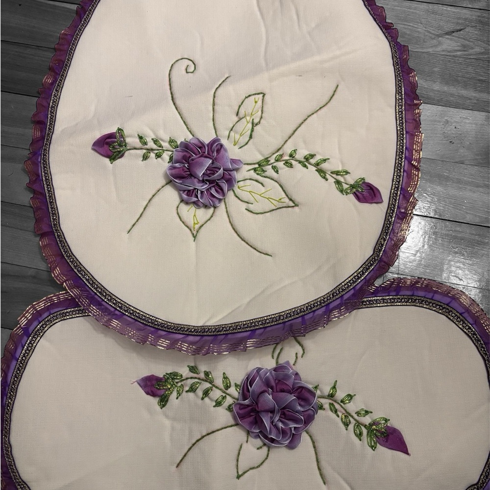 Elegant Purple Floral Embroidered handmade toilet cover